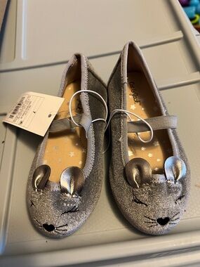 NWT Cat & Jack Metallic Silver Mouse Mary Jane Flats